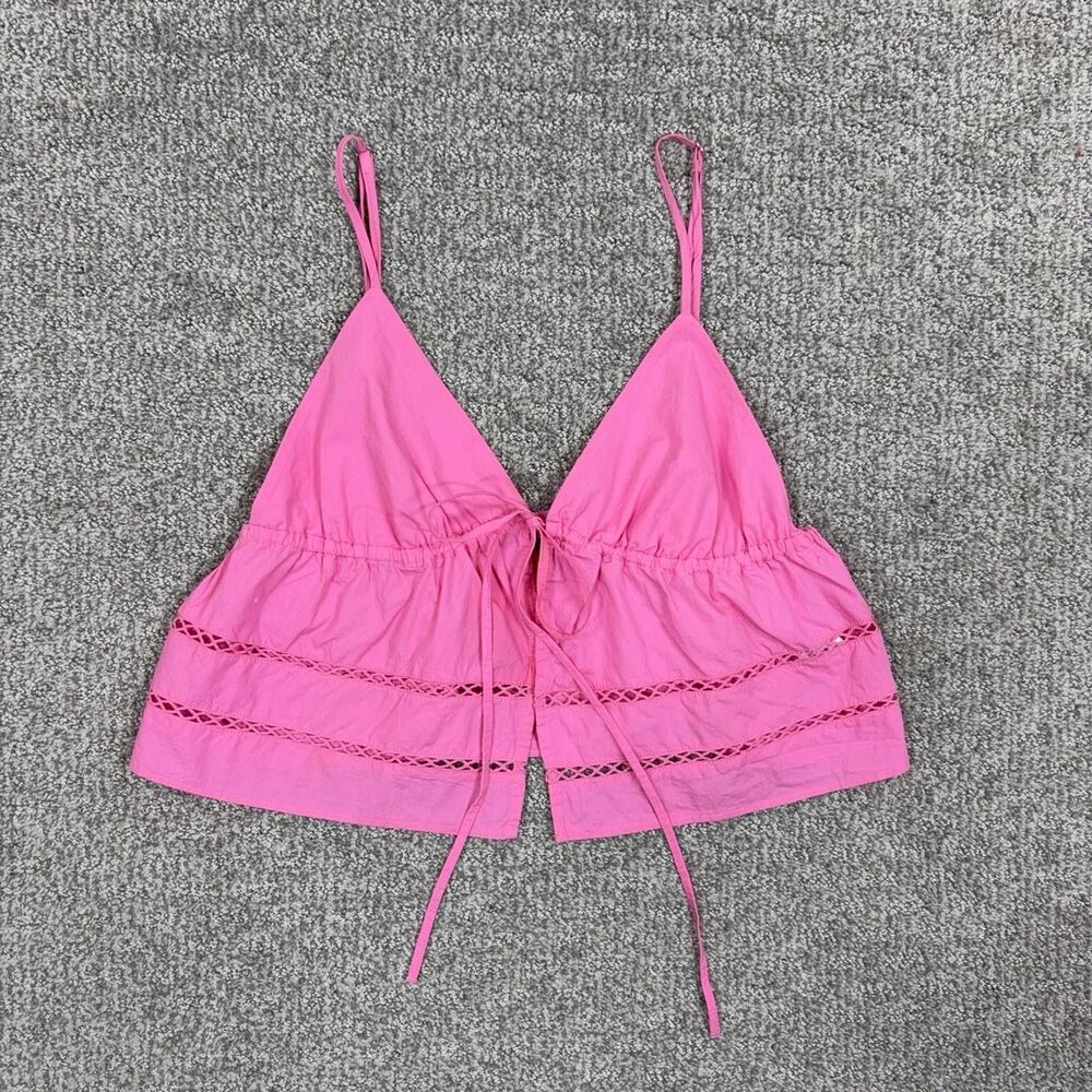 Zara Crop Top Womens Small Pink Cotton Cami Boho Festival Coquette Babydoll